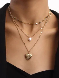 COMMENSE Triple Layered Heart Charm Necklace* Necklaces|Accessories