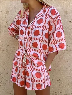 COMMENSE Tropical Print Drawstring Shorts Set* Shorts Sets|Shorts