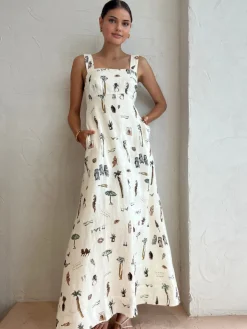 COMMENSE Tropical Print Knotted Long Dress* Casual Dresses|Vacation Dresses