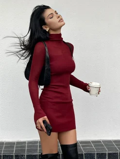 COMMENSE Tulle Sheer Panel Sweater Dress* Sweater Dresses|Work Dresses