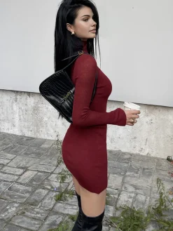 COMMENSE Tulle Sheer Panel Sweater Dress* Sweater Dresses|Work Dresses