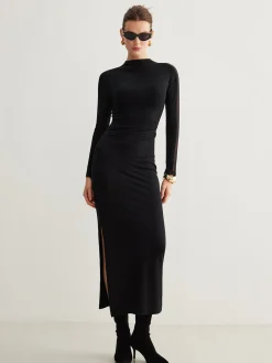 COMMENSE Tulle-Sleeve Plain Slim Dress* Black Dresses|Casual Dresses