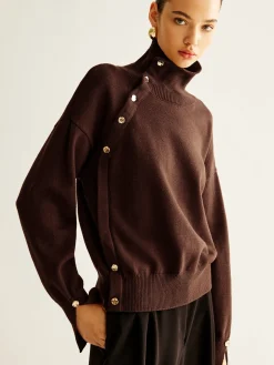 COMMENSE Turtleneck Asymmetrical Button Sweater* Sweater Tops|Sweaters & Cardigans