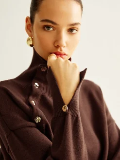 COMMENSE Turtleneck Asymmetrical Button Sweater* Sweater Tops|Sweaters & Cardigans