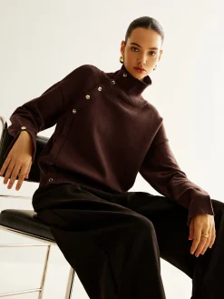 COMMENSE Turtleneck Asymmetrical Button Sweater* Sweater Tops|Sweaters & Cardigans