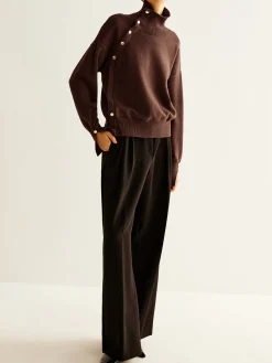 COMMENSE Turtleneck Asymmetrical Button Sweater* Sweater Tops|Sweaters & Cardigans