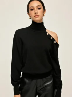 COMMENSE Turtleneck Asymmetrical One Shoulder Sweater* Sweater Tops|Sweaters & Cardigans
