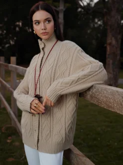 COMMENSE Turtleneck Breasted Cable Knit Outerwear* Outerwear|Knitwear