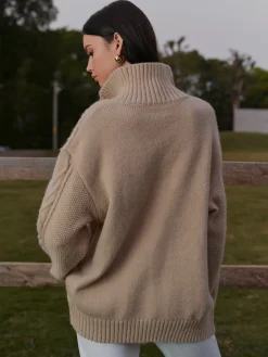 COMMENSE Turtleneck Breasted Cable Knit Outerwear* Outerwear|Knitwear
