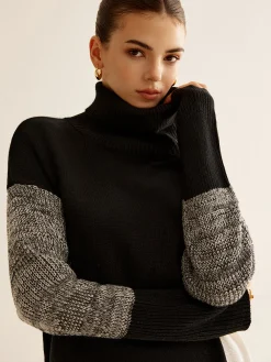 COMMENSE Turtleneck Color Block Knit Top* Sweater Tops|Sweaters & Cardigans