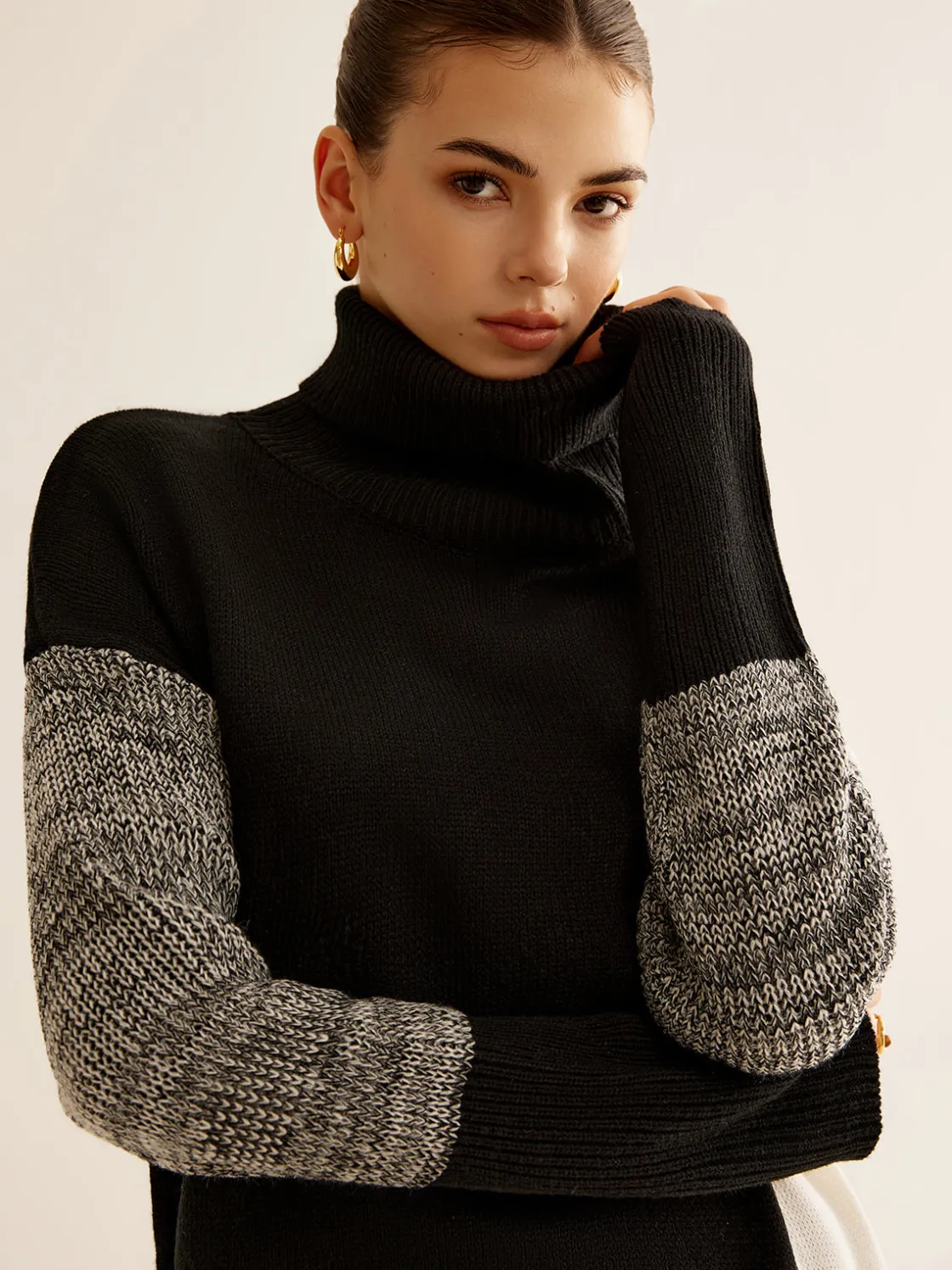 COMMENSE Turtleneck Color Block Knit Top* Sweater Tops|Sweaters & Cardigans