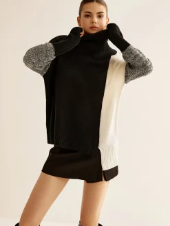 COMMENSE Turtleneck Color Block Knit Top* Sweater Tops|Sweaters & Cardigans