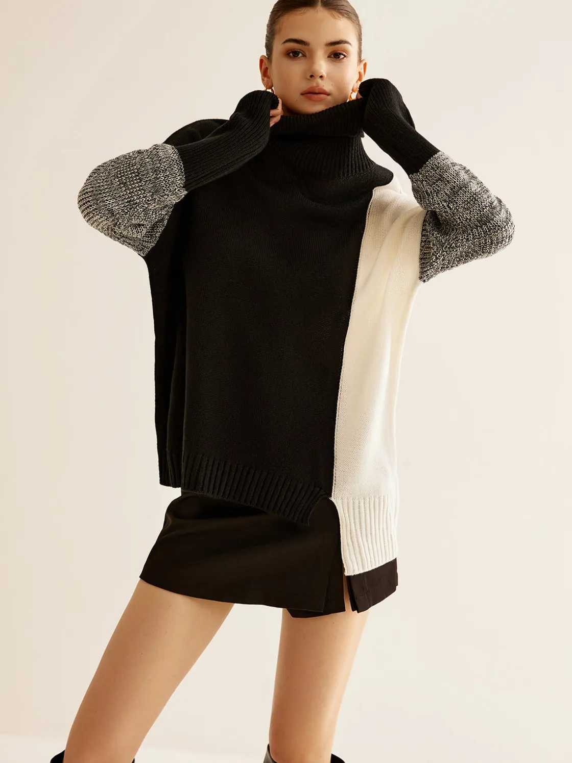 COMMENSE Turtleneck Color Block Knit Top* Sweater Tops|Sweaters & Cardigans