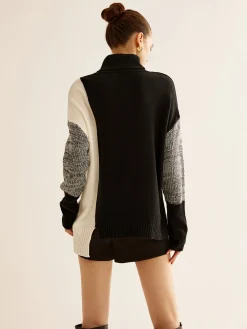 COMMENSE Turtleneck Color Block Knit Top* Sweater Tops|Sweaters & Cardigans