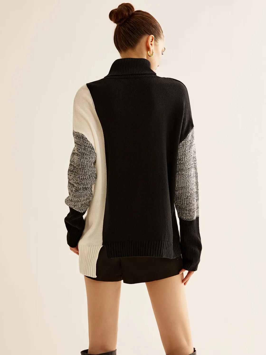 COMMENSE Turtleneck Color Block Knit Top* Sweater Tops|Sweaters & Cardigans