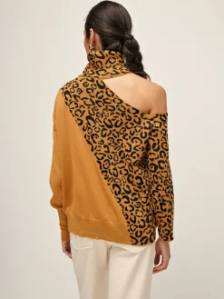 COMMENSE Turtleneck Cutout Leopard Patchwork Knit Top* Sweater Tops|Sweaters & Cardigans
