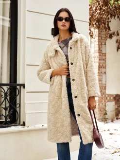 COMMENSE Turtleneck Faux Fur Button Coats* Outerwear|Coats