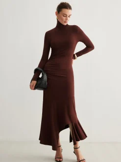 COMMENSE Turtleneck Irregular Pleated Long Dress* Casual Dresses|Cocktail & Party Dresses