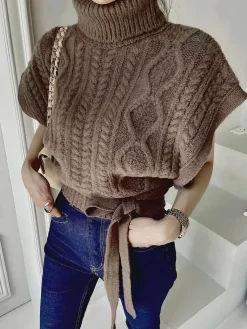 COMMENSE Turtleneck Knotted Sweater Vest* Sweater Vests|Sweaters & Cardigans