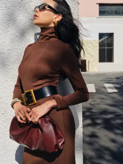 COMMENSE Turtleneck Pinstripe Jersey Dress Without Belt* Casual Dresses|Work Dresses