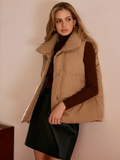 COMMENSE Turtleneck Quilted Zipper Vest* Outerwear|Vests