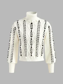 COMMENSE Turtleneck Raw Hem Twist Sweater* Sweater Tops|Sweaters & Cardigans