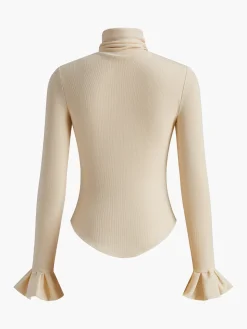 COMMENSE Turtleneck Ribbed Ruffle Sleeve Blouse* Blouses & Shirts|Tops