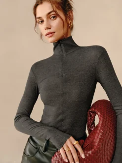 COMMENSE Turtleneck Ribbed Zipper Blouse* Blouses & Shirts|Tops