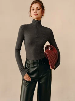 COMMENSE Turtleneck Ribbed Zipper Blouse* Blouses & Shirts|Tops