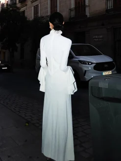 COMMENSE Turtleneck Ruffle Sleeve Long Dress* White Dresses|Cocktail & Party Dresses