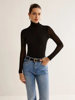 COMMENSE Turtleneck Sheer Sleeve Jersey Top* T-shirts|Tops