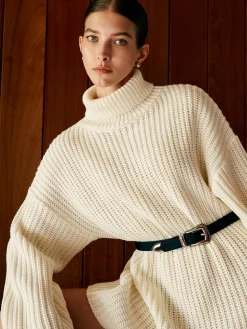 COMMENSE Turtleneck Sweater Dress Without Belt* White Dresses|Sweater Dresses