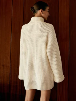 COMMENSE Turtleneck Sweater Dress Without Belt* White Dresses|Sweater Dresses