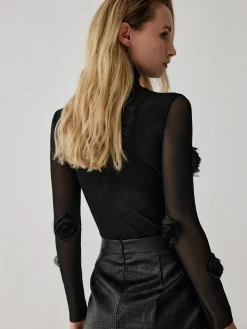 COMMENSE Turtleneck Three Dimensional Flower Decor Shirt* T-shirts|Tops