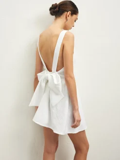 COMMENSE Tweed Backless Bow Short Dress* White Dresses|Casual Dresses