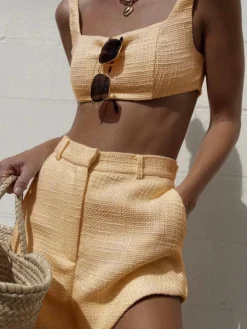 COMMENSE Tweed Backless Plain Shorts Set* Shorts Sets|Shorts
