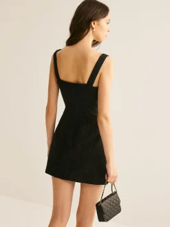 COMMENSE Tweed Breasted Tank Short Dress* Black Dresses|Casual Dresses