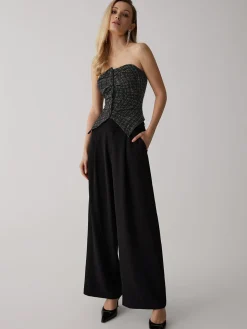 COMMENSE Tweed Button Ruched Tube Top* Tank Tops & Camis|Tops