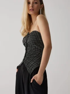 COMMENSE Tweed Button Ruched Tube Top* Tank Tops & Camis|Tops