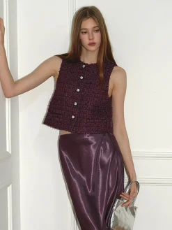 COMMENSE Tweed Button Short Vest* Outerwear|Vests