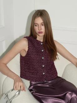 COMMENSE Tweed Button Short Vest* Outerwear|Vests