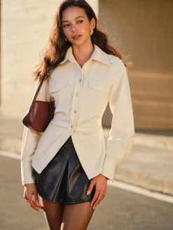 COMMENSE Tweed Button Slim Polo Shirt* Blouses & Shirts|Tops