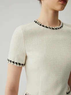 COMMENSE Tweed Contrast Trim Pocket Mini Dress* White Dresses|Casual Dresses