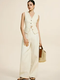 COMMENSE Tweed Sleeveless Baggy Pants Set* Pants Sets|Wide Leg