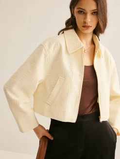 COMMENSE Tweed Zipper Polo Jacket* Outerwear|Tops