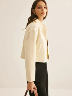 COMMENSE Tweed Zipper Polo Jacket* Outerwear|Tops