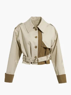COMMENSE Two Tone Buckle Belted Trench Coat* Outerwear|Coats