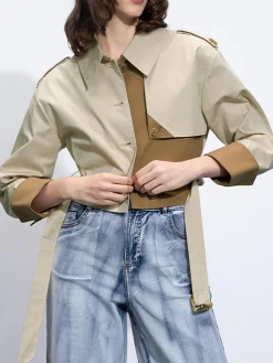 COMMENSE Two Tone Buckle Belted Trench Coat* Outerwear|Coats