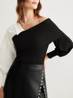 COMMENSE Two Tone Cold-Shoulder T-Shirt* T-shirts|Matching Sets