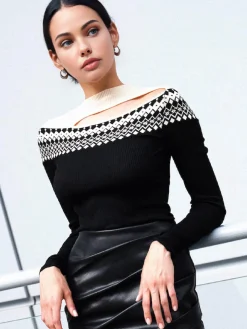 COMMENSE Two Tone Cutout Slim Sweater* Sweater Tops|Sweaters & Cardigans